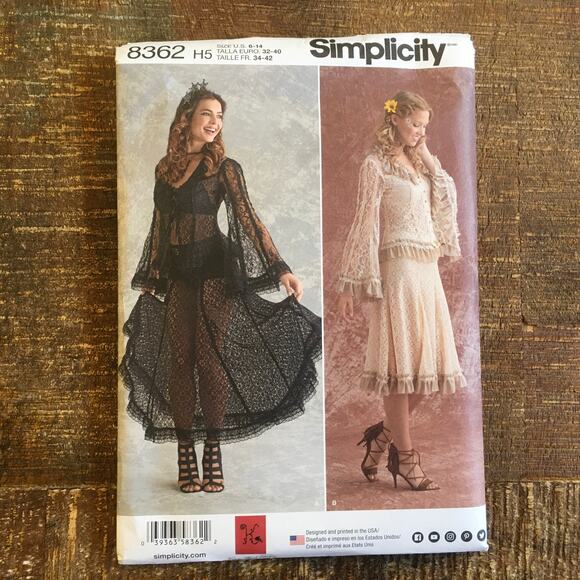 Simplicity Sewing Pattern 8362 Victorian Gothic Sheer Lace Skirt Top 6-14 UNCUT - Picture 1 of 2
